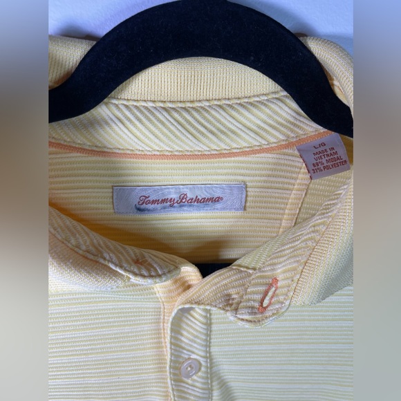 Tommy Bahama Polo Shirt Mens Size L Collared Solid Yellow Modal Polyester Ribbed - Picture 2 of 8